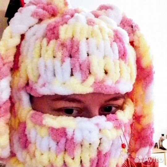 Новая, шапка с ушками, розовая балаклава