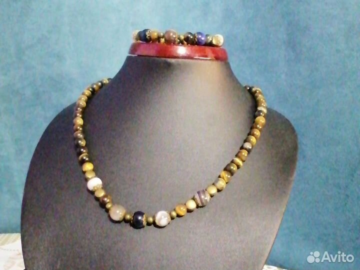 Набор бижутерии тигровый глаз, агат, кошачий глаз