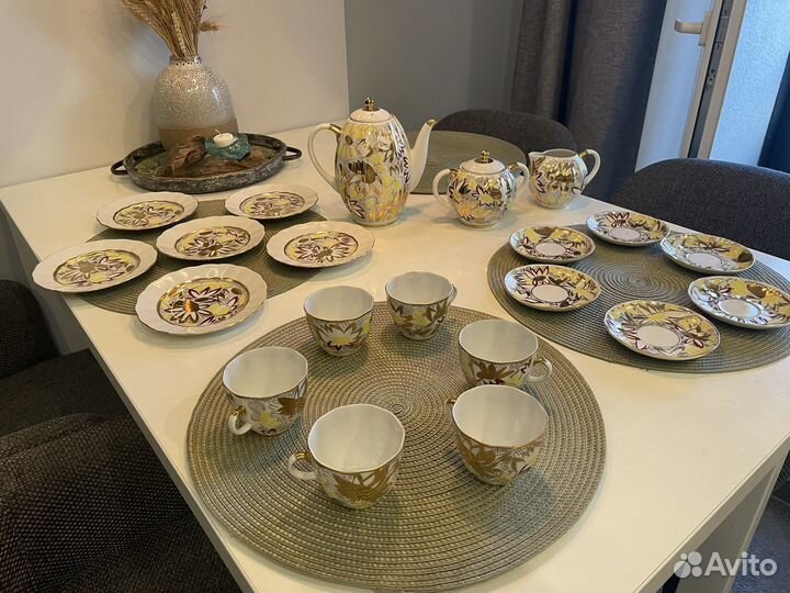 Чайный сервиз лфз СССР золотые ромашки 12 персон