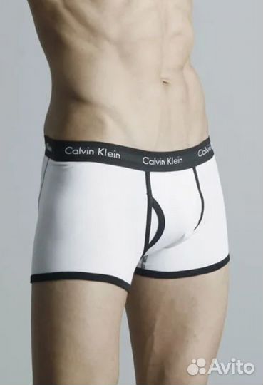 Трусы мужские Calvin Klein белые с черной резинкой