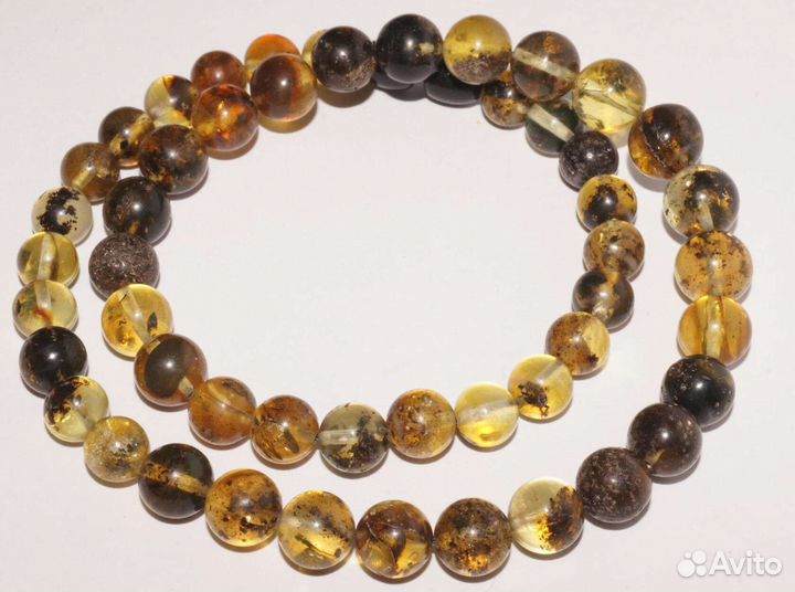 Бусы шарики из натурального янтаря с включениями