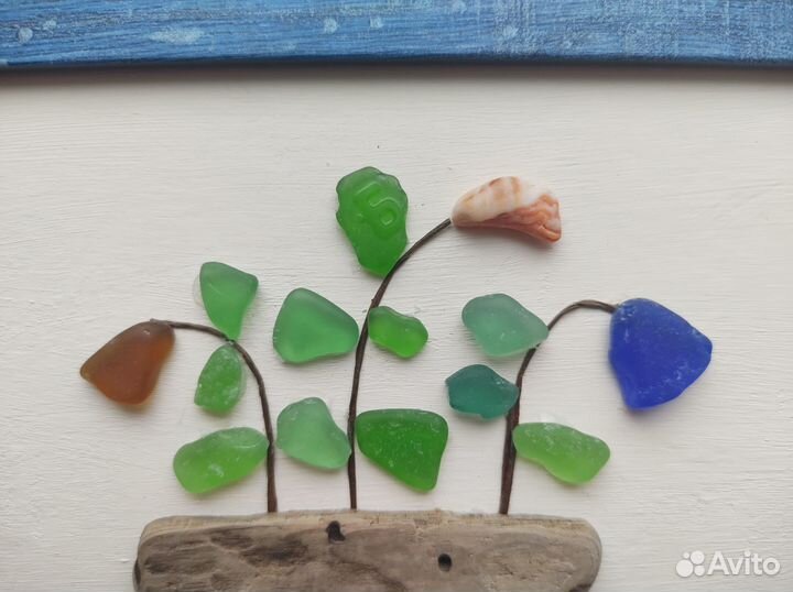 Панно из морского стекла Цветы