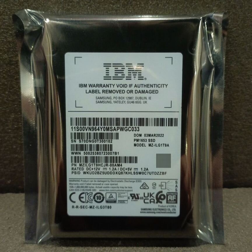 [11S00VN964Y0MSAPWGC033] Ssd Ibm 1.92 Тб Sas 11s00vn964y0msapwgc033