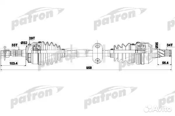 Полуось передняя правая 33X957X34 ABS: 29T opel