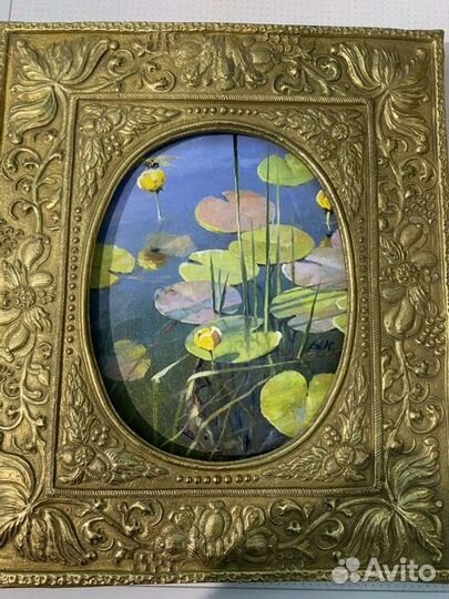 Картина маслом на холсте,река,кувшинки