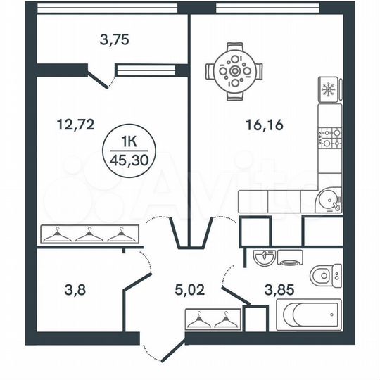 1-к. квартира, 45,3 м², 6/17 эт.