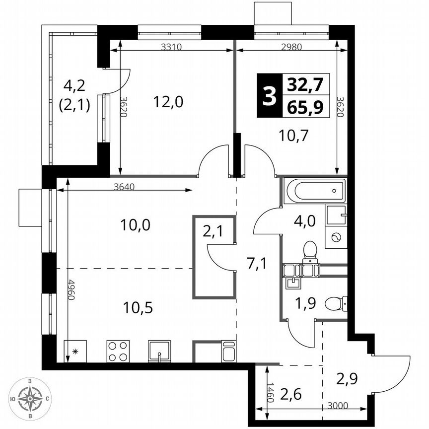 3-к. квартира, 65,9 м², 5/25 эт.
