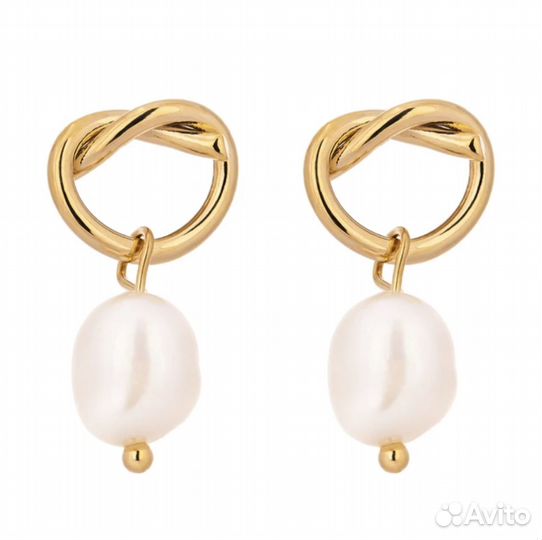 Золотые гвоздики с натуральным жемчугом