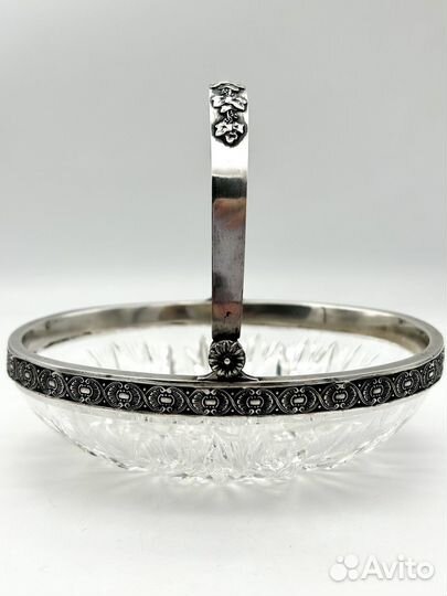 Ваза/ конфетница хрусталь серебро 84 проба 415,6 г