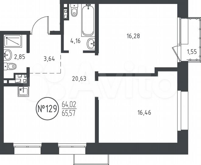 2-к. квартира, 65,6 м², 5/10 эт.