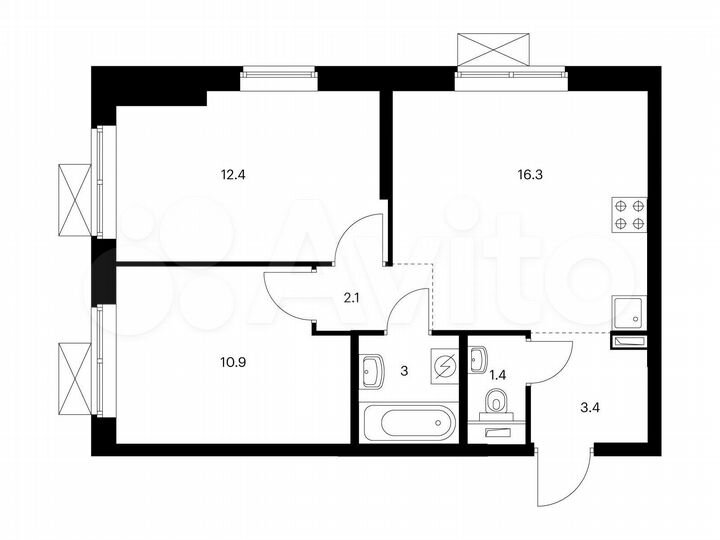 2-к. квартира, 49,5 м², 25/25 эт.