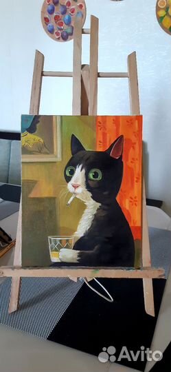 Картина маслом с котом 