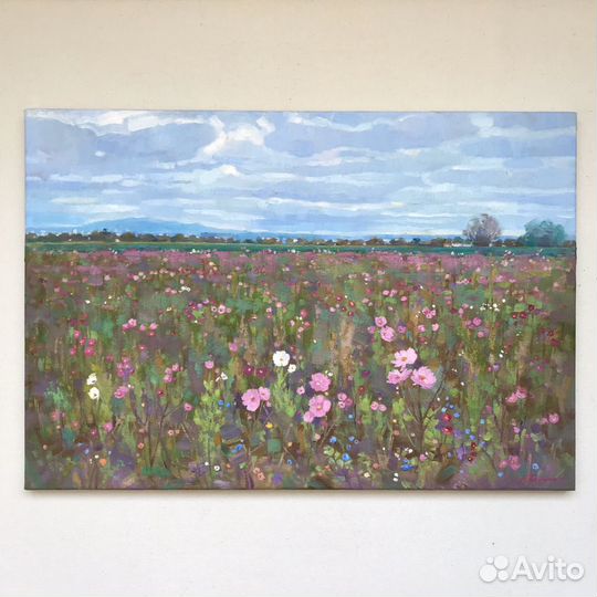 Картина маслом «В цветочном поле» пейзаж, цветы