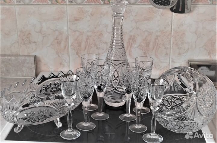 Сверкающий новый хрусталь: фужеры,вазы 2 шт графин