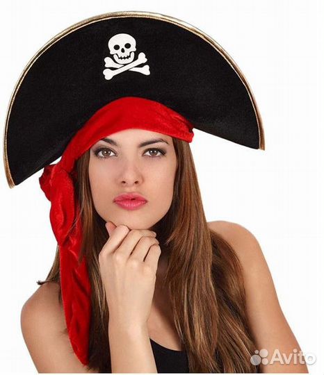 Шляпа Треуголка пирата с красной лентой