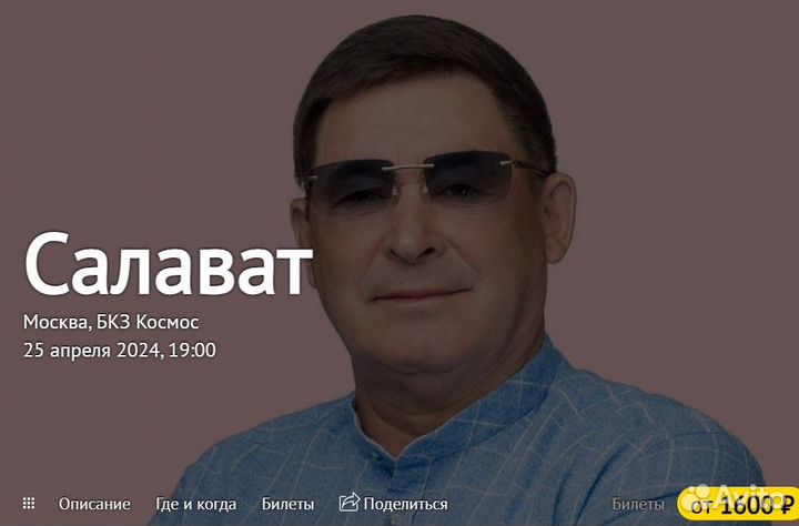 Билет на концерт Салавата