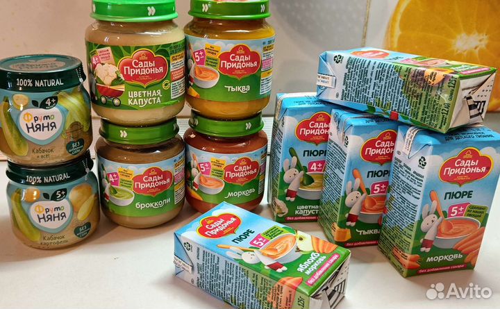 Пюре детское овощное мясное фруктовое, каши