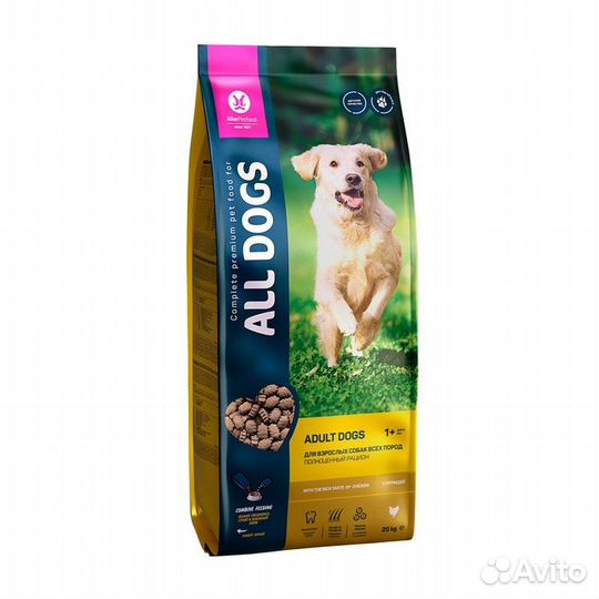 Сухой корм All dogs для взрослых собак, курица, 20