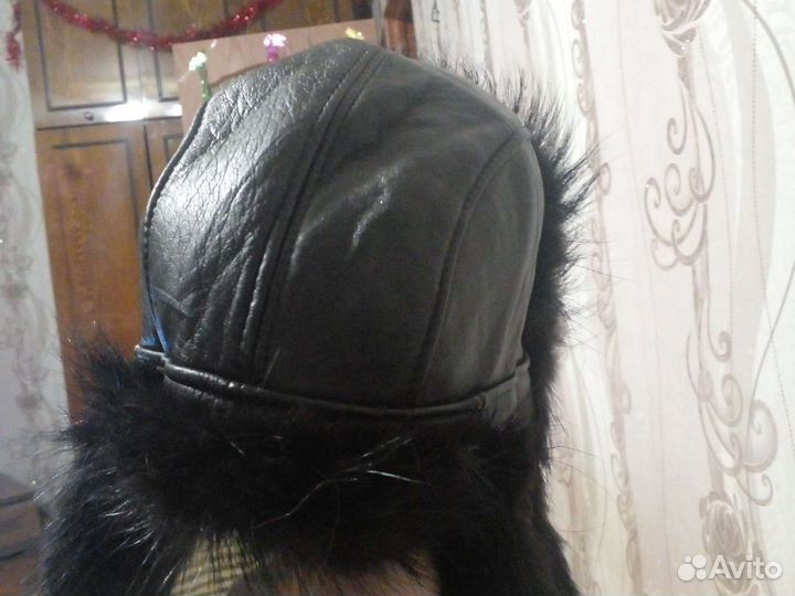 Шапка ушанка кожаная мужская