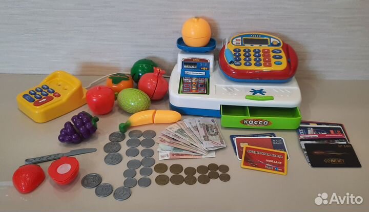 Деревянный конструктор, кубики цифры и касса