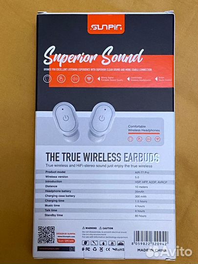 Беспроводные TWS наушники SunPin Air-77 Pro. Белые