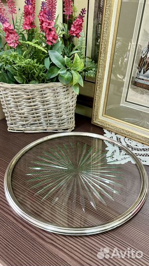 Блюдо хрустальное, ободок серебро