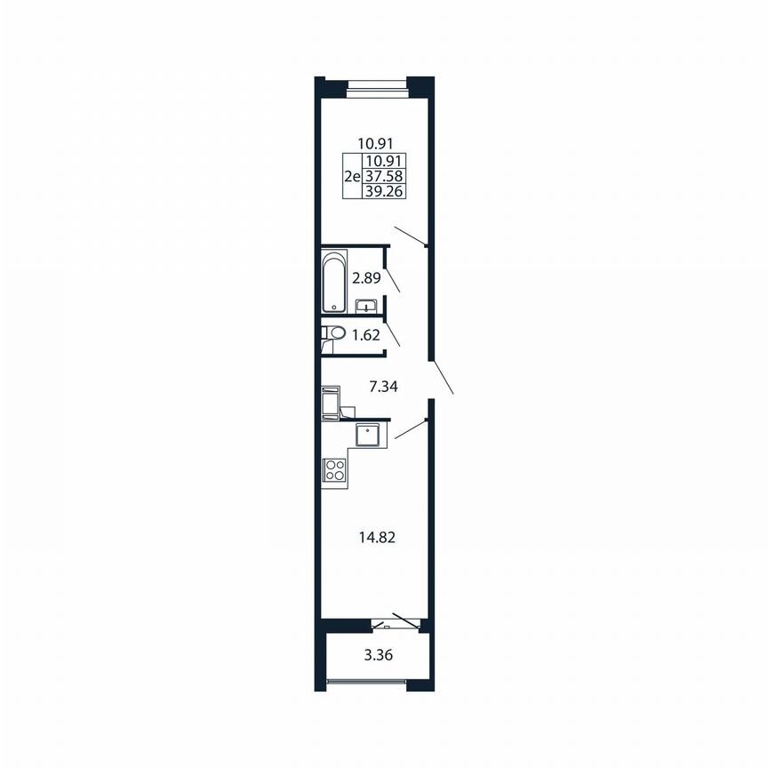2-к. квартира, 40,9 м², 6/12 эт.