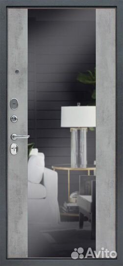 Двери входные в наличии «Спарта с зеркалом бетон»