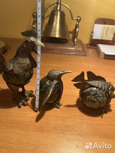 Статуэтка - уральский змеевик + бронза