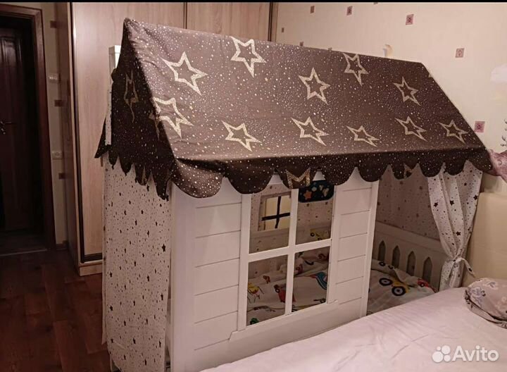 Крыша и шторки на кровать домик текстиль