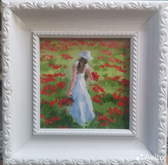 Миниатюрная картина в рамке Маки Пейзаж