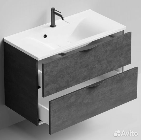 Тумба с раковиной Марко 90 подвесная, Серый камень