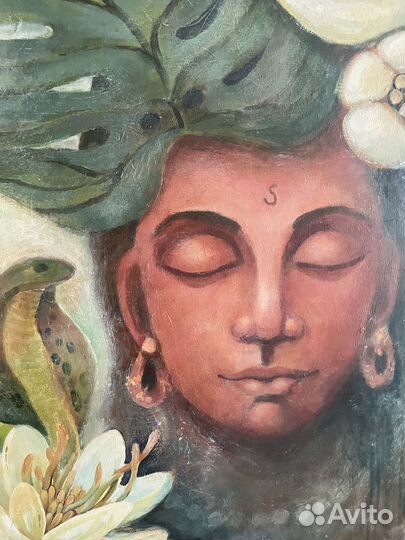 Большая интерьерная картина Махадев Будда Лотосы