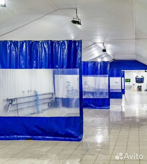 Шторы пвх для автомойки синие