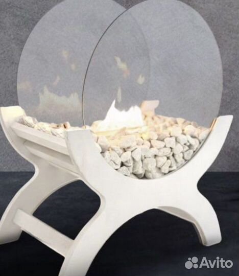 Биокамин белый, белые камни, новый