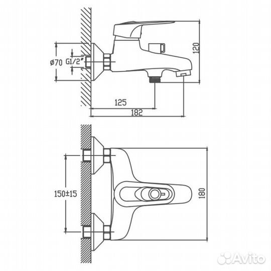 Смеситель для ванны Cron CN3204, хром