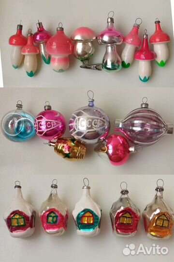 Ёлочные игрушки СССР: зайки, снегурочка, Дед Мороз