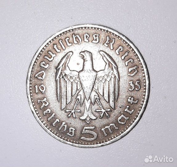 Монета 5 рейхсмарок. Германия. 1936 год. Серебро