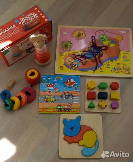 Деревянные игрушки развивашки и мягкие кубики