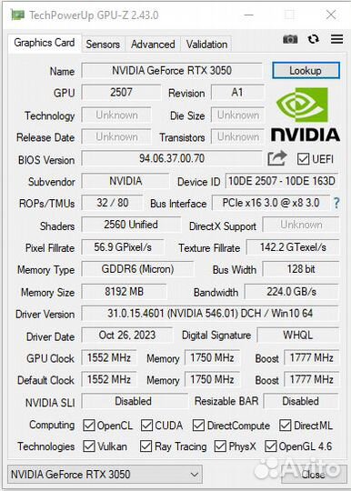 RTX 3050 8GB KFA2 на гарантии
