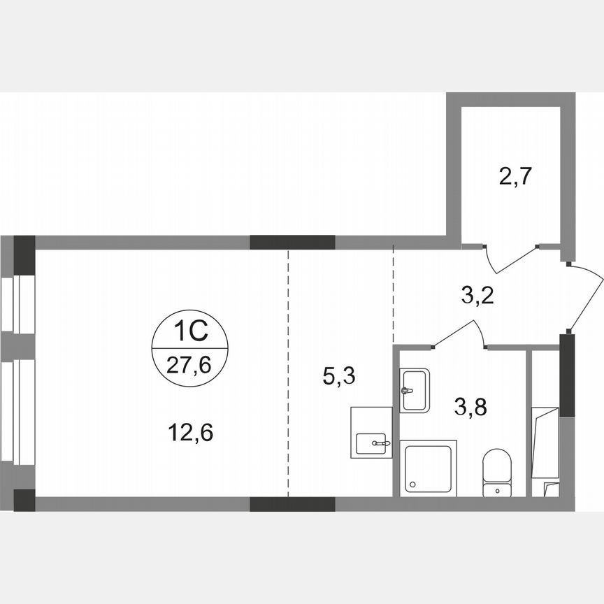 Квартира-студия, 27,6 м², 6/19 эт.