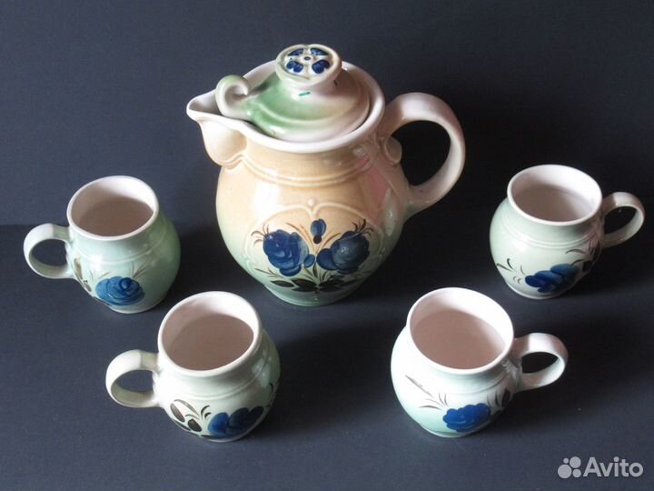 Кувшин с 4 чашками керамика винтаж