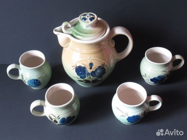 Кувшин с 4 чашками керамика винтаж