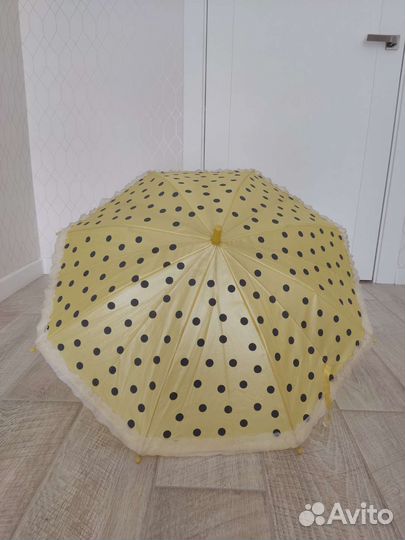 Зонт трость детский для девочки жёлтый в горох