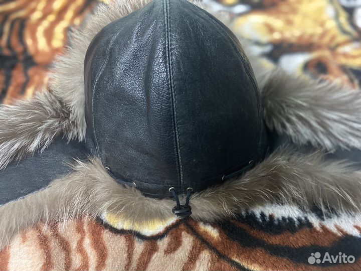 Шапка ушанка натуральный мех, натуральная кожа
