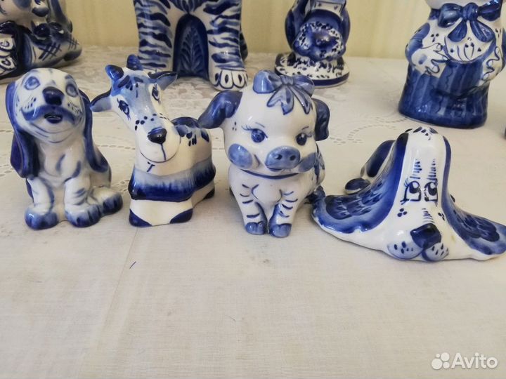 Гжель, коллекционные фигурки животных
