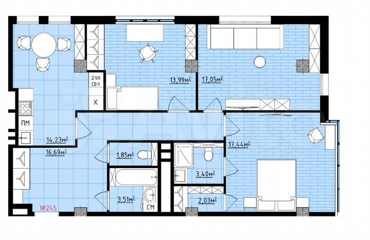 3-к. квартира, 90,2 м², 9/14 эт.