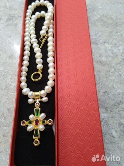 Крест грузинской Царицы Тамары,серебро с нат.жемчу