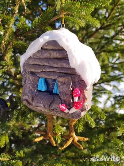 Ватная игрушка Баба Яга, избушка на курьих ножках