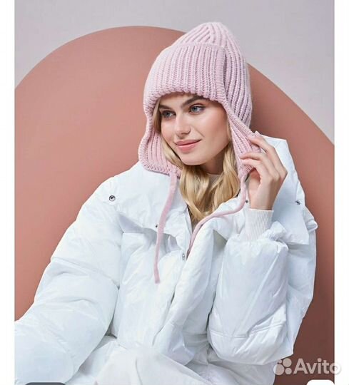 Шапка вязаная с ушами, новая